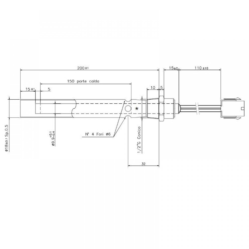 Résistance pour brûleur à granulés Ferroli et d'autres, longueur totale 190mm, 350W | Résistances pour bruleurs à granulés | Pièces détachées pour bruleurs à granulés |