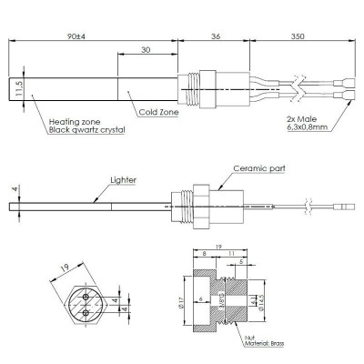 Bougie / Résistance basse tension pour les poêles à granulés Eco Spar, BURNiT, Adler, AMG, Ecoteck et d'autres, longueur totale 126 mm, 120 W à 24 V - Bougie pour poêles à granulés