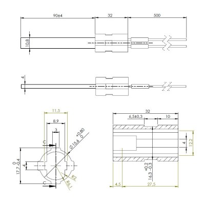 Bougie / Résistance basse tension pour les poêles à granulés Eco Spar, BURNiT, MCZ, Edilkamin, Lopi et d'autres, longueur totale 122 mm, 120 W à 24 V - Bougie pour poêles à granulés