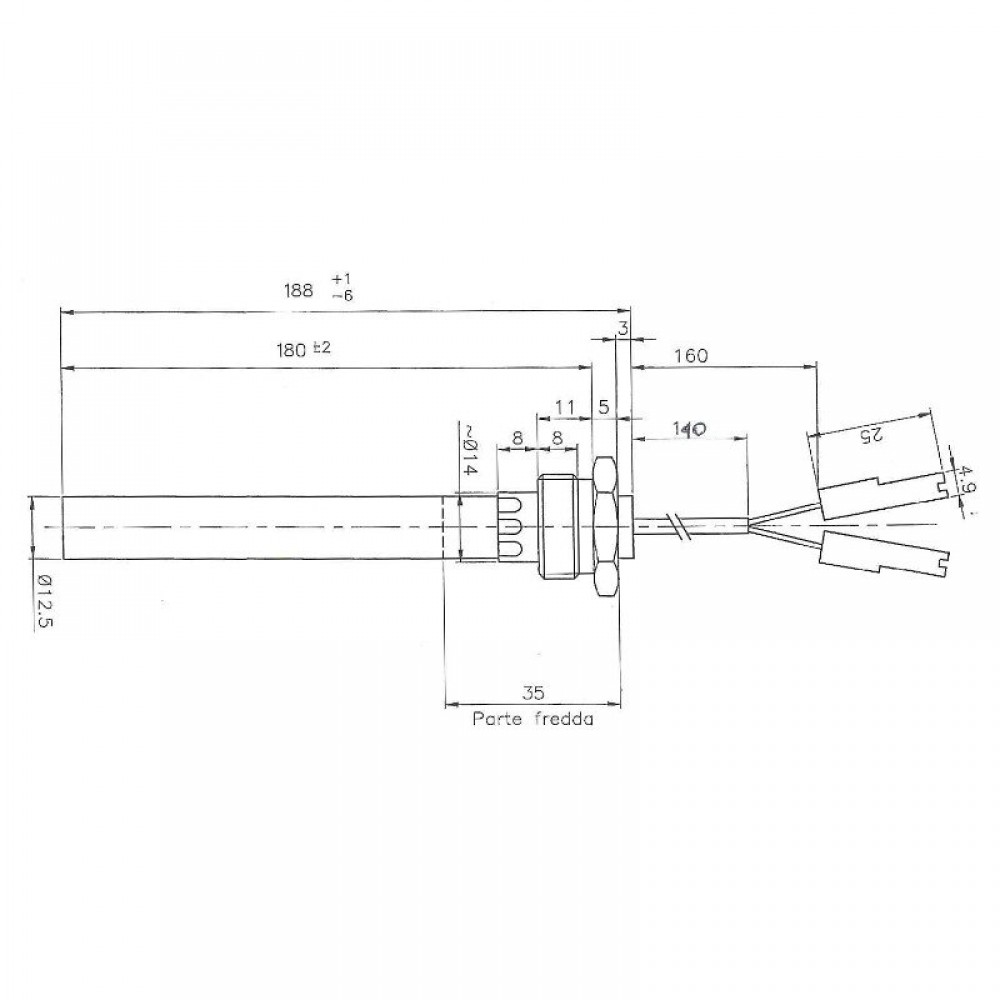 Bougie / Résistance pour les poêles à granulés Palazzetti et autres, longueur totale 188 mm, 350W | Bougie | Pièces détachées pour poêles à granulés |