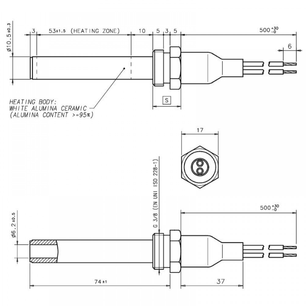 Bougie / Résistance en céramique pour poêles à granulés, longueur totale 88 mm, 250W | Bougie | Pièces détachées pour poêles à granulés |