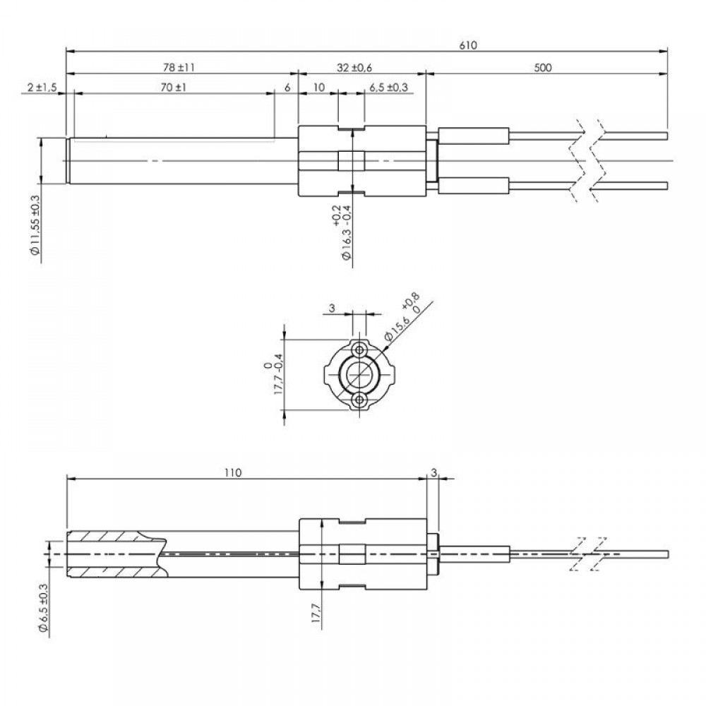 Bougie / Résistance céramique pour poêles à granulés BURNiT, Palazzetti et autres, longueur totale 113mm, 260W | Bougie pour poêles à granulés | Pièces détachées pour poêles à granulés |