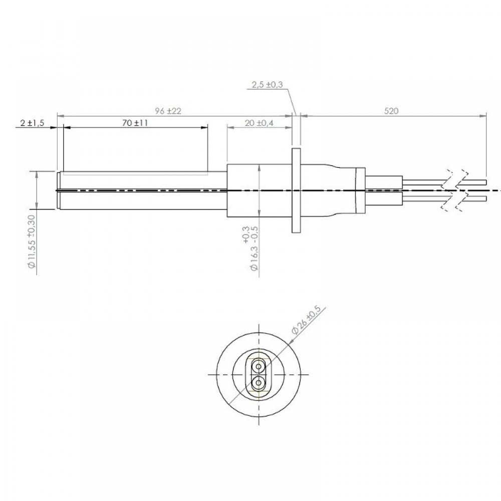 Bougie / Résistance céramique pour poêle à granulés, longueur totale 107mm, 260W | Bougie | Pièces détachées pour poêles à granulés |