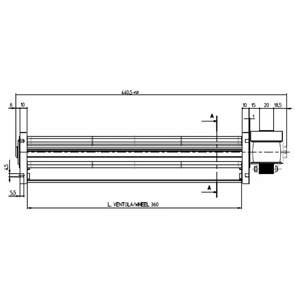 Ventilateur tangentiel de Ø45 mm, débit d'air de 165 m³/h | Ventilateurs et soufflantes | Pièces détachées pour poêles à granulés |