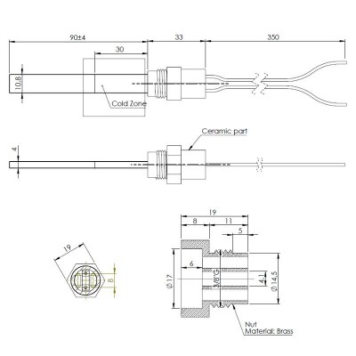 Bougie / Résistance basse tension pour poêle à granulés Eco Spar, BURNiT, ComfortBilt et d'autres, longueur totale 123mm, 120W à 24V - Bougie pour poêles à granulés