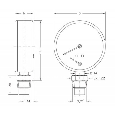 Axial thermomanometer Cewal, Bottom connection - Comparaison de produits