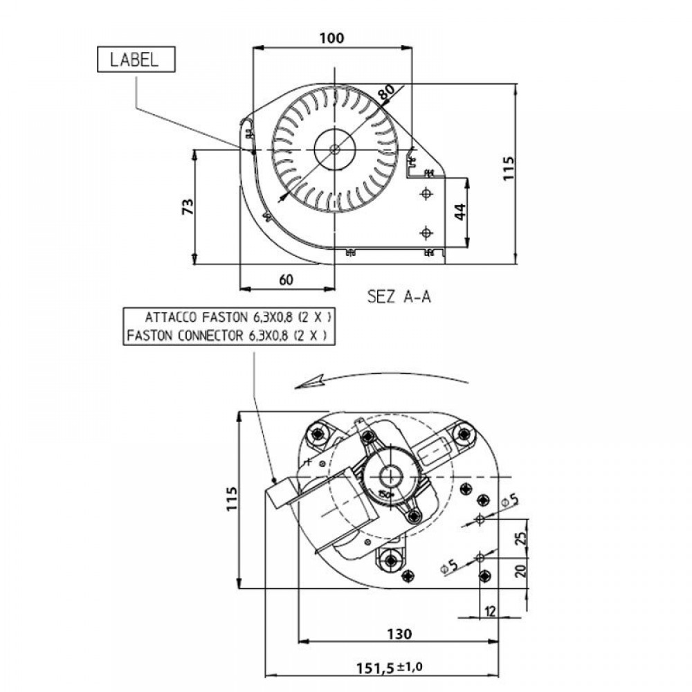 Ventilateur tangentiel de Ø80 mm, débit d'air de 175/195 m³/h | Ventilateurs et soufflantes | Pièces détachées pour poêles à granulés |