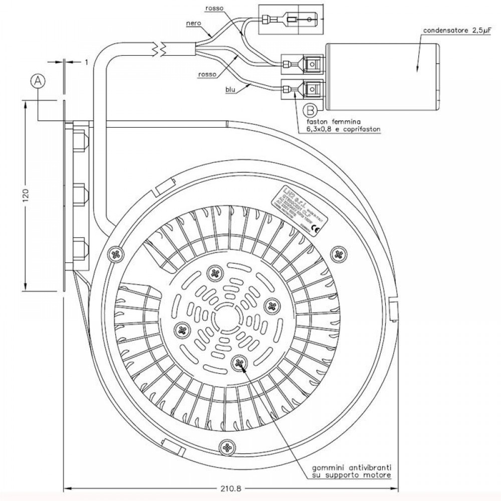 Ventilateur centrifuge Natalini pour poêles à granulés Eco Spar, Deville, Puros et autres- Sit Group, débit 480 m³/h | Ventilateurs et soufflantes | Pièces détachées pour poêles à granulés |
