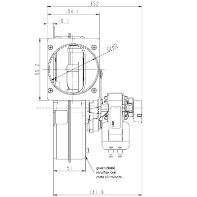 Ventilateur extracteur de fumée LN2 Natalini pour poêles à granulés Eco Spar, AMG, Cadel, Arce, Calecosol, Caminetti Montegrappa, Euroalpi, Moretti Design, Sideros, Deville, Ecoteck, Edilkamin, Emaflam, La Nordica, MCZ, Palazzetti, Palladio, Piazzetta, Qlima, Ravelli Débit d'air maximum 160 m³/h - LN2 Natalini