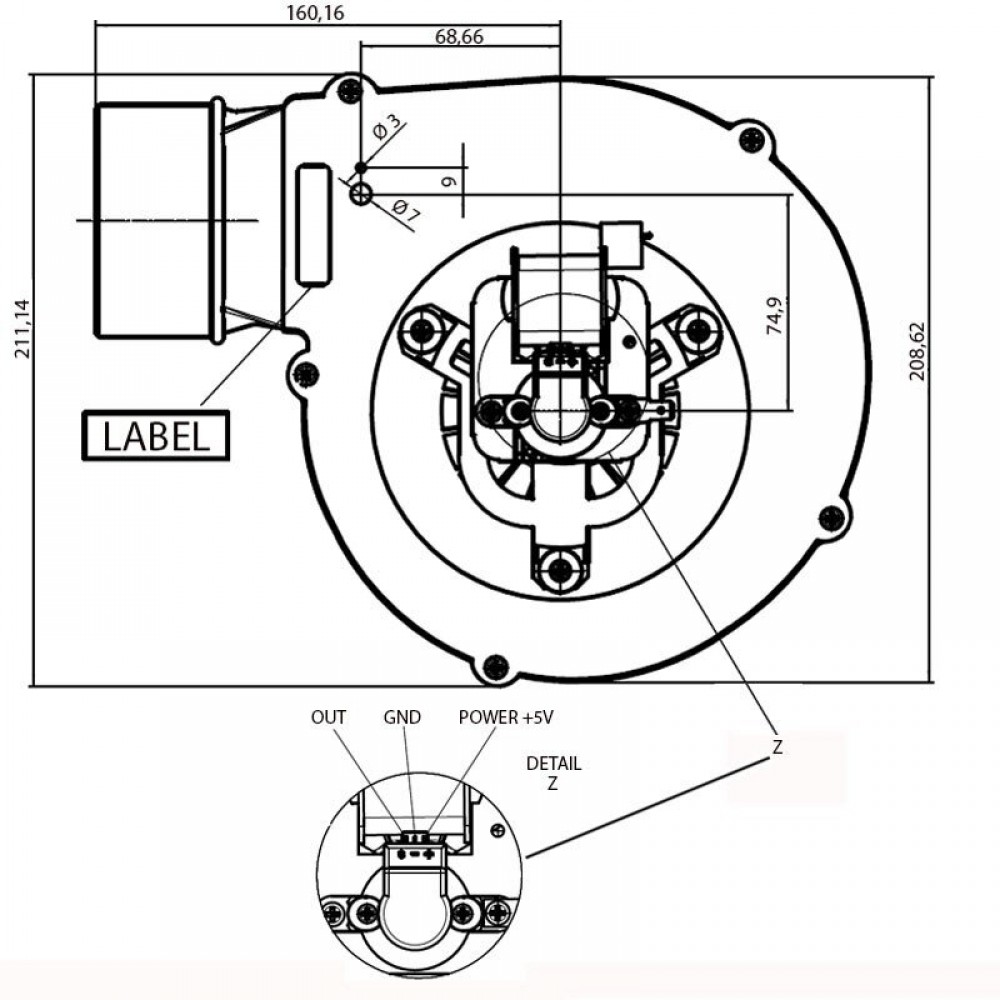 Extracteur de fumée Fergas 162 m³/h pour poêles à granulés Ecoteck, Ferroli, Ravelli, Sideros et autres | Ventilateurs et soufflantes | Pièces détachées pour poêles à granulés |