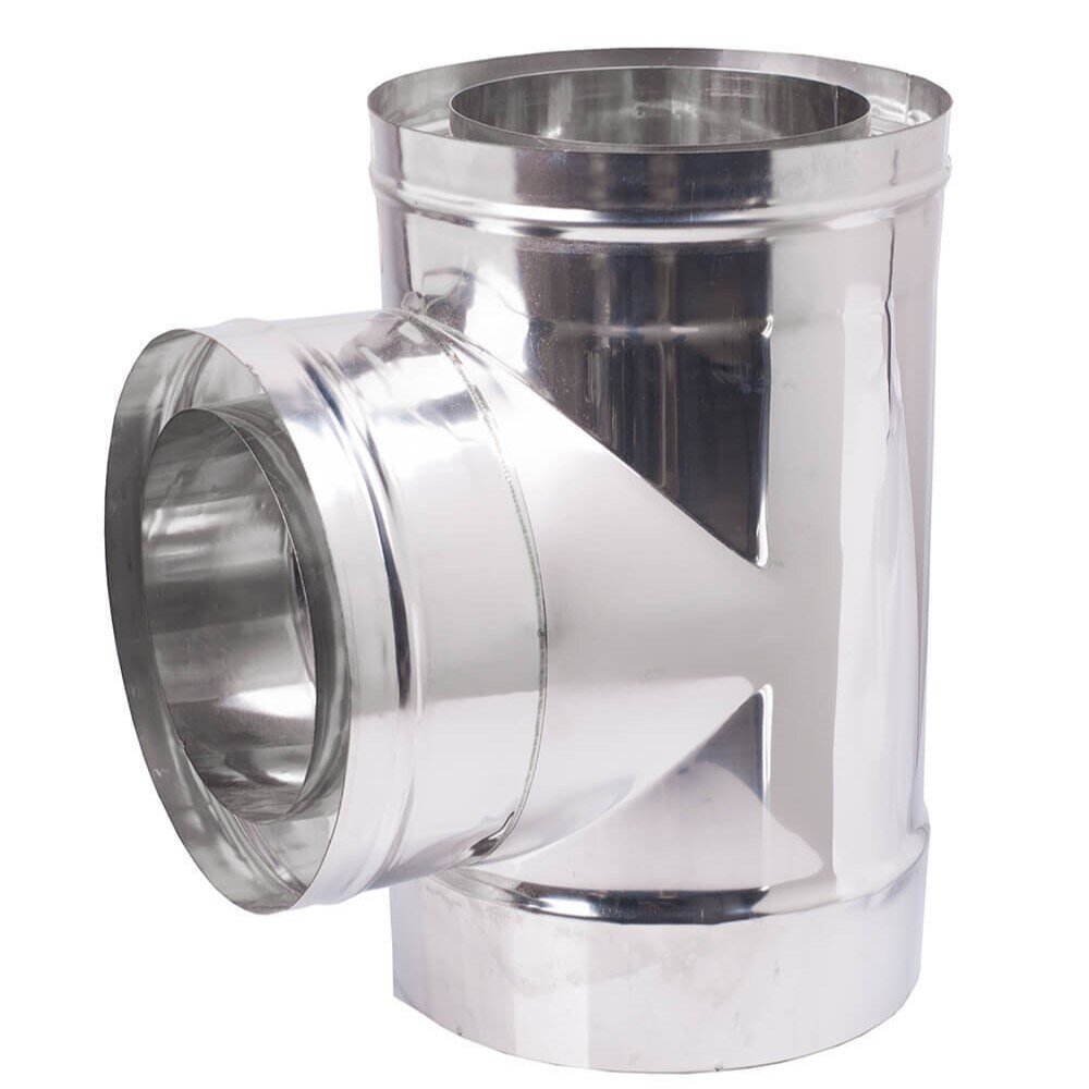 Té conduit de cheminée double avec chapeau 90°, isolation, acier inoxydable AISI 304, Ф80-130-Ф300-350 | Conduits double de cheminée | Cheminée |