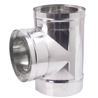 Té conduit de cheminée double avec chapeau 90°, isolation, acier inoxydable AISI 304, Ф80-130-Ф300-350 - Conduits de cheminée