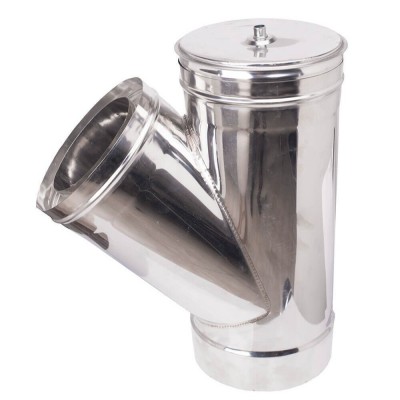 Té conduit de cheminée double avec chapeau 135°, isolation, acier inoxydable AISI 304, Ф80-130-Ф300-350 - Conduits de cheminée