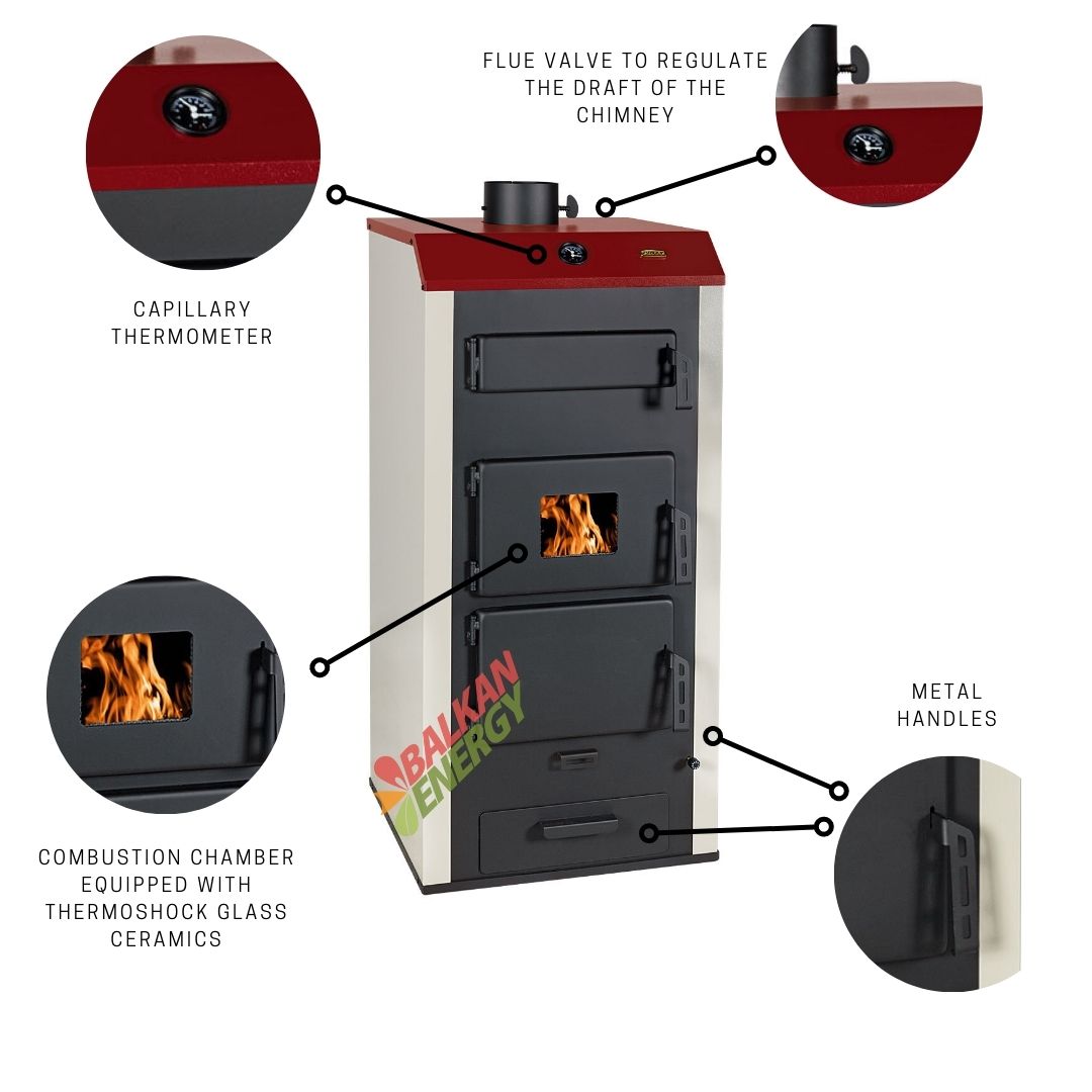 Chaudière à Bois Prity NS32 | Puissance 31+9 KW, Volume 72L | Dimensions 570x510x1250 Mm, Poids 182 Kg
