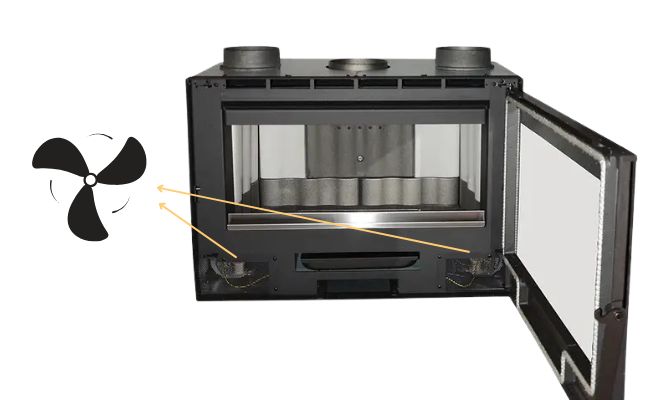 Ventilateur intégré dans une cheminée à bois