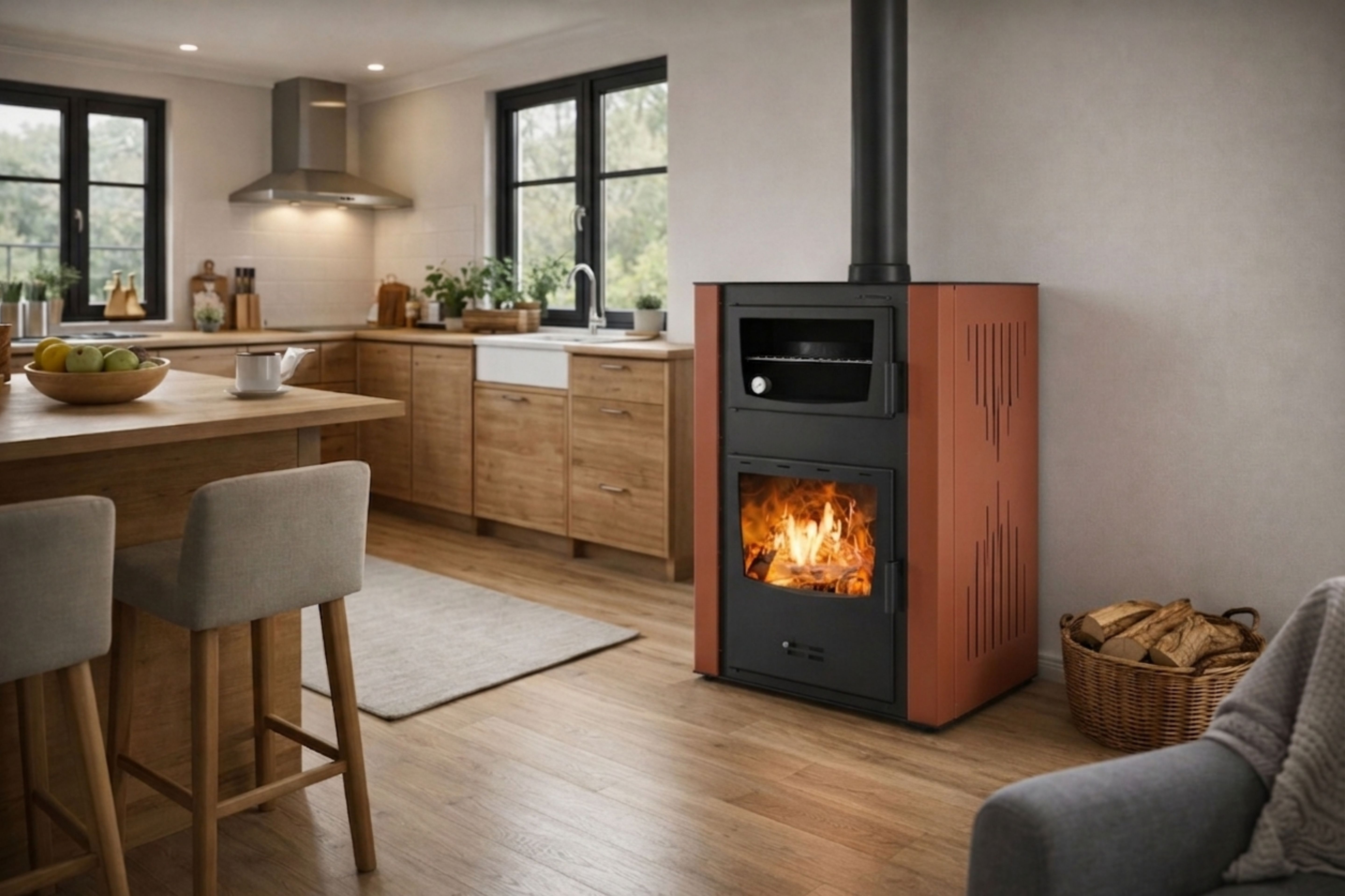 Cheminée à bois avec four et double enveloppe d'eau