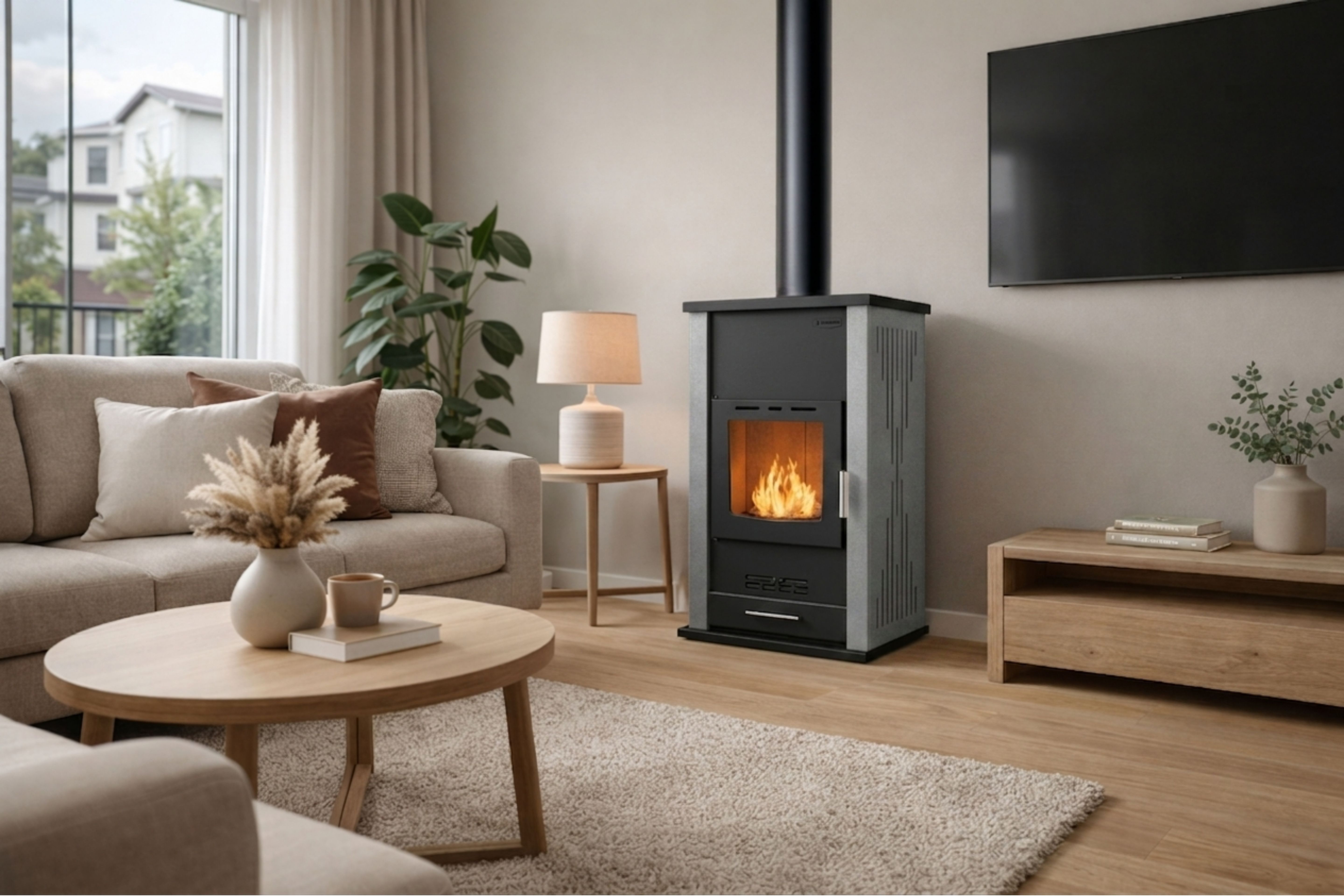 Cheminée à bois avec enveloppe d'eau